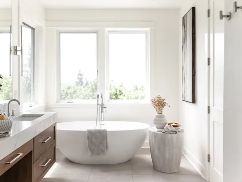 Primary bathroom with a freestanding tub
