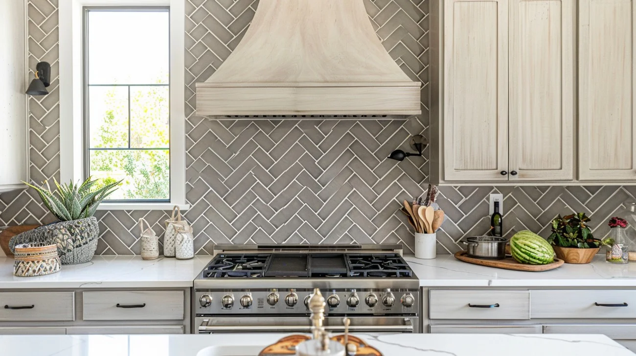 herringbone backsplash photo