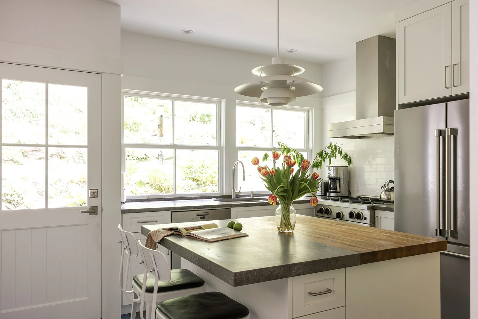 Mid-century modern kitchen with soapstone counters in Portland 97201