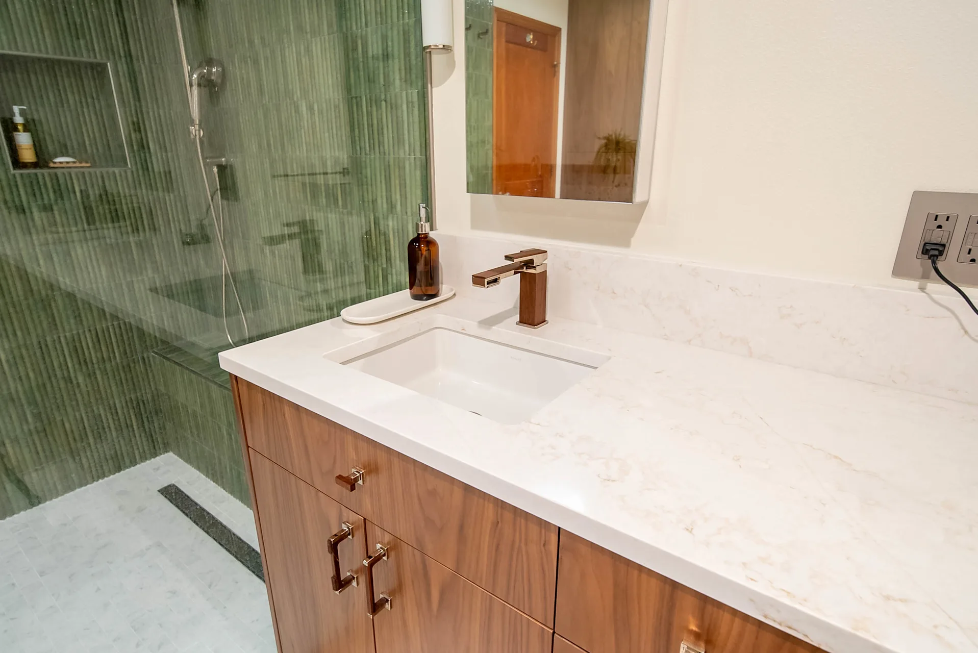 Walnut and Green Tile Primary Bath Remodel in Vancouver, WA