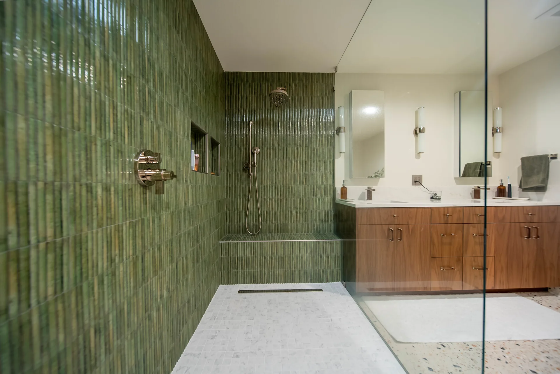Walnut and Green Tile Primary Bath Remodel in Vancouver, WA