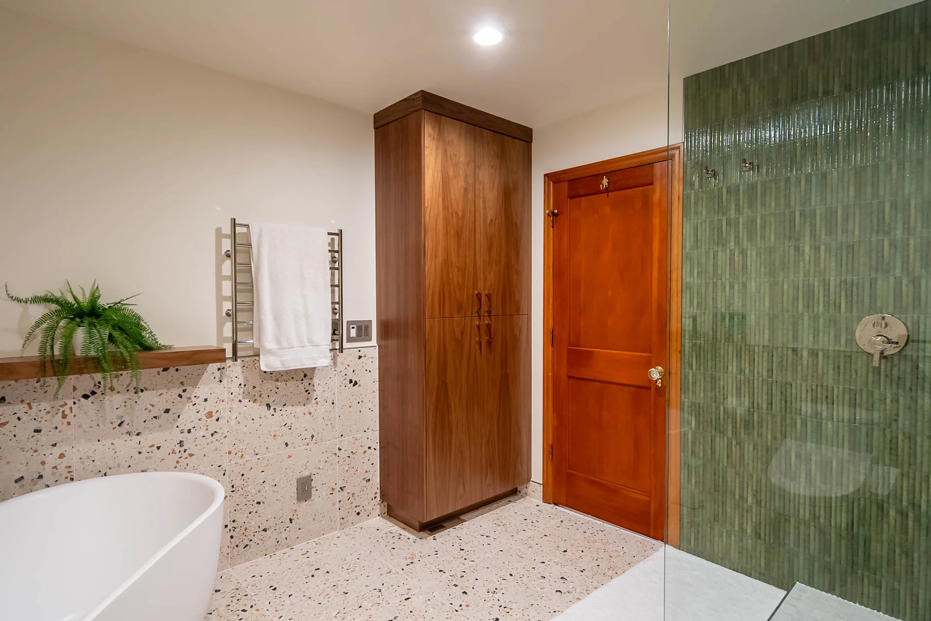 Walnut and Green Tile Primary Bath Remodel in Vancouver, WA