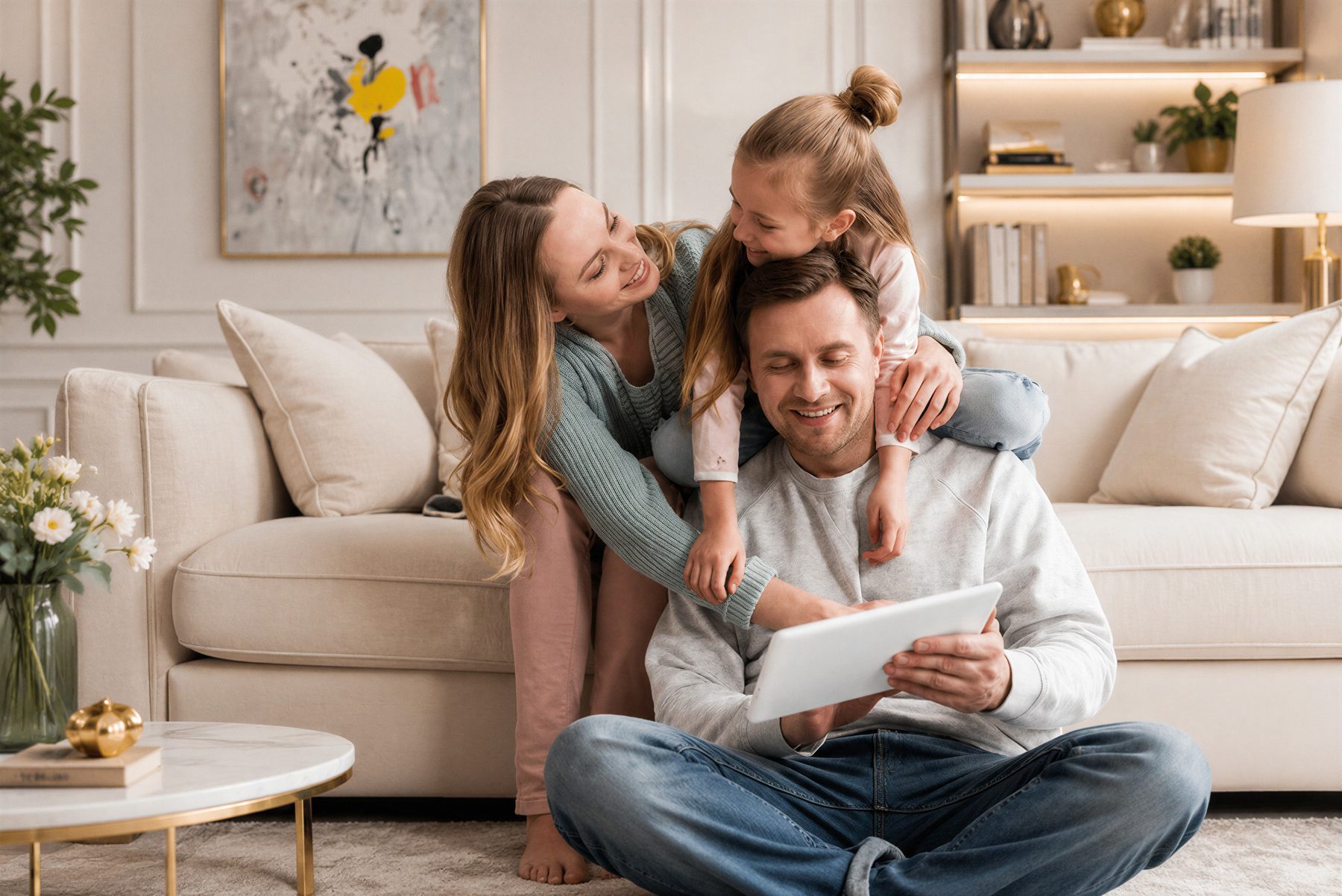 A family enjoying their beautifully remodeled home
